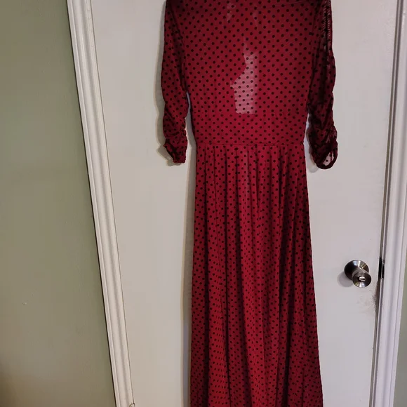 Unique Vintage Burgundy & Black Swiss Dots Tallullah Duster - Picture 7 of 7